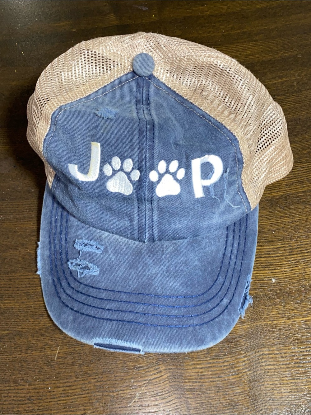 C.C Exclusives Ponytail Trucker Hat One Size Mesh Distressed  Dog Mom JEEP